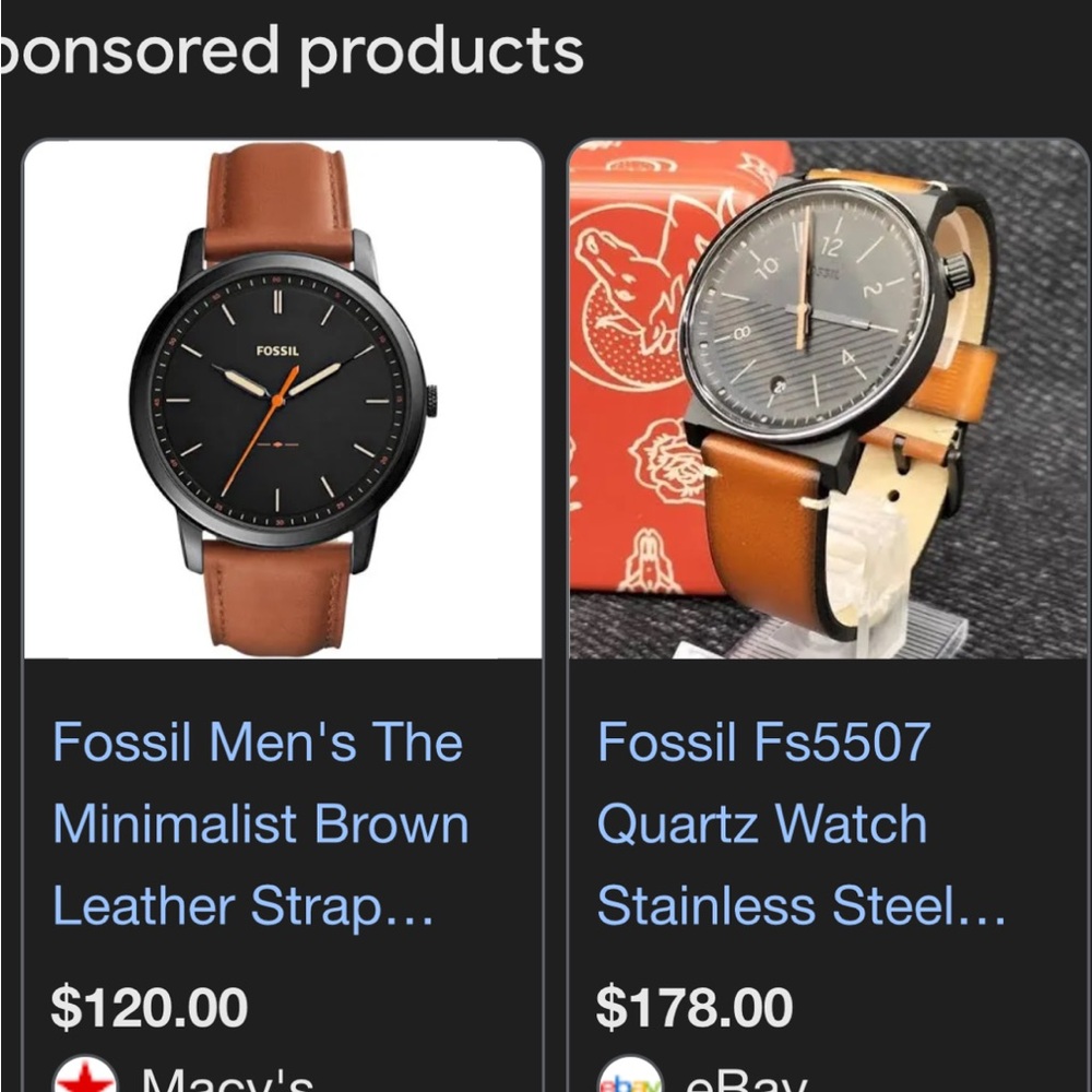 Fossil Black Dial with Brown Leather Strap Watch
